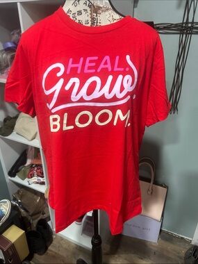 Bold Red 'Heal Grow Bloom' Graphic Tee